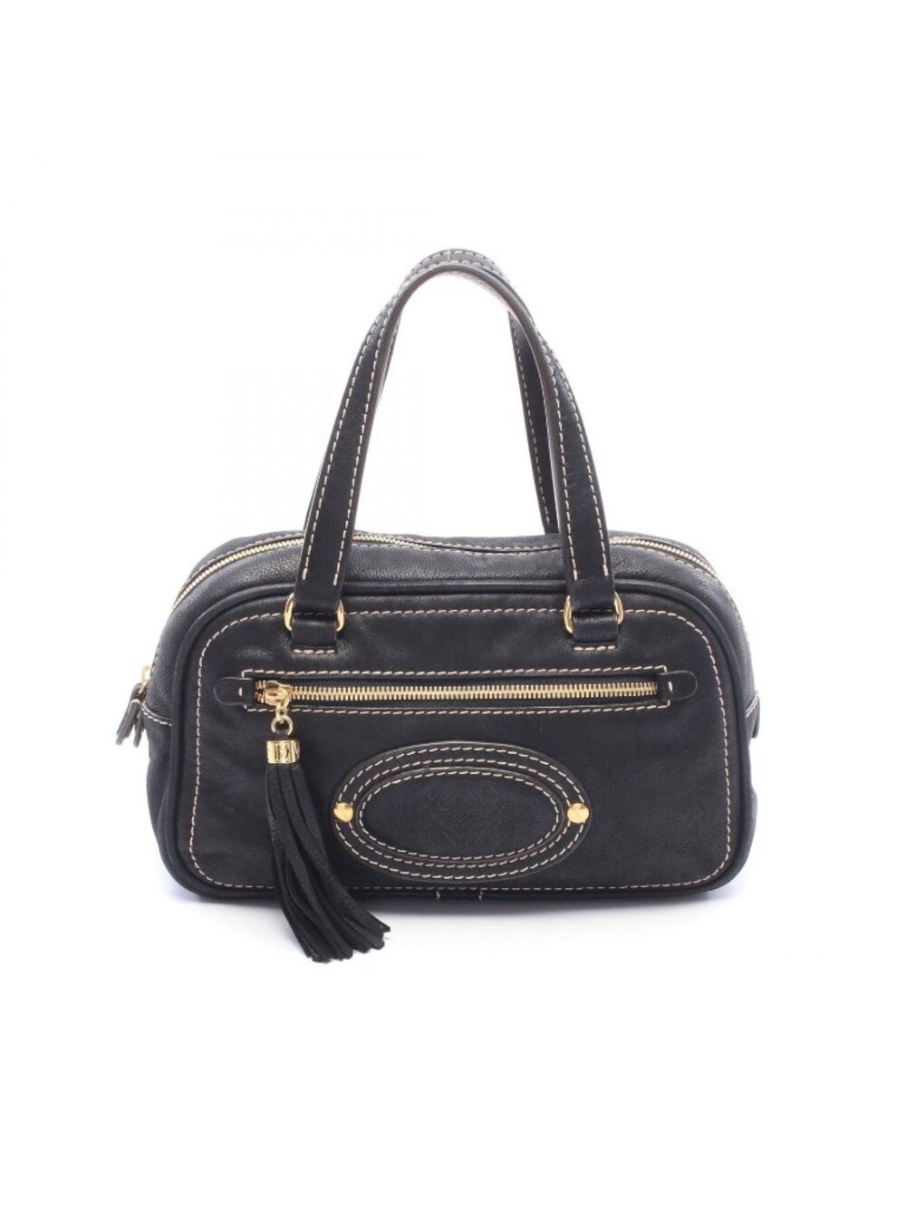 Loewe Handbag Mad Tall Anagram Tassel Black Leather